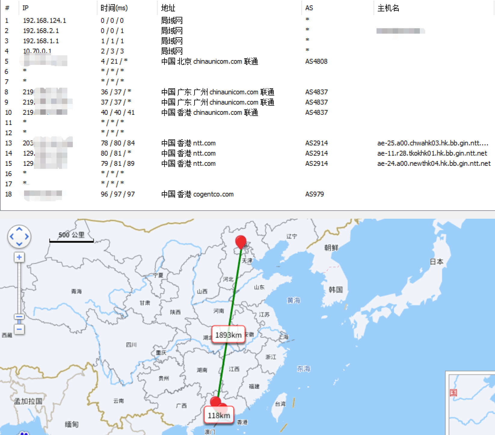 IP路由追踪 国内去程路由