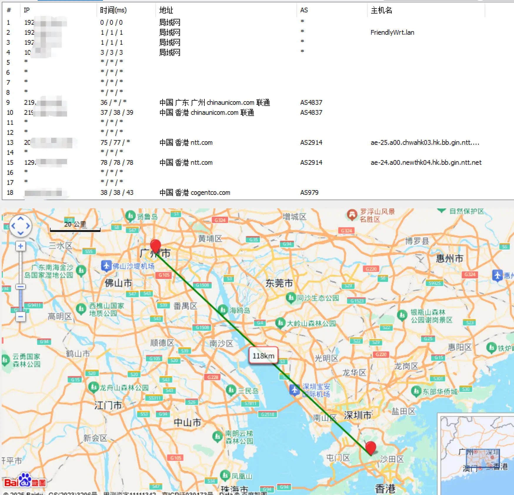 路由追踪 去程路由